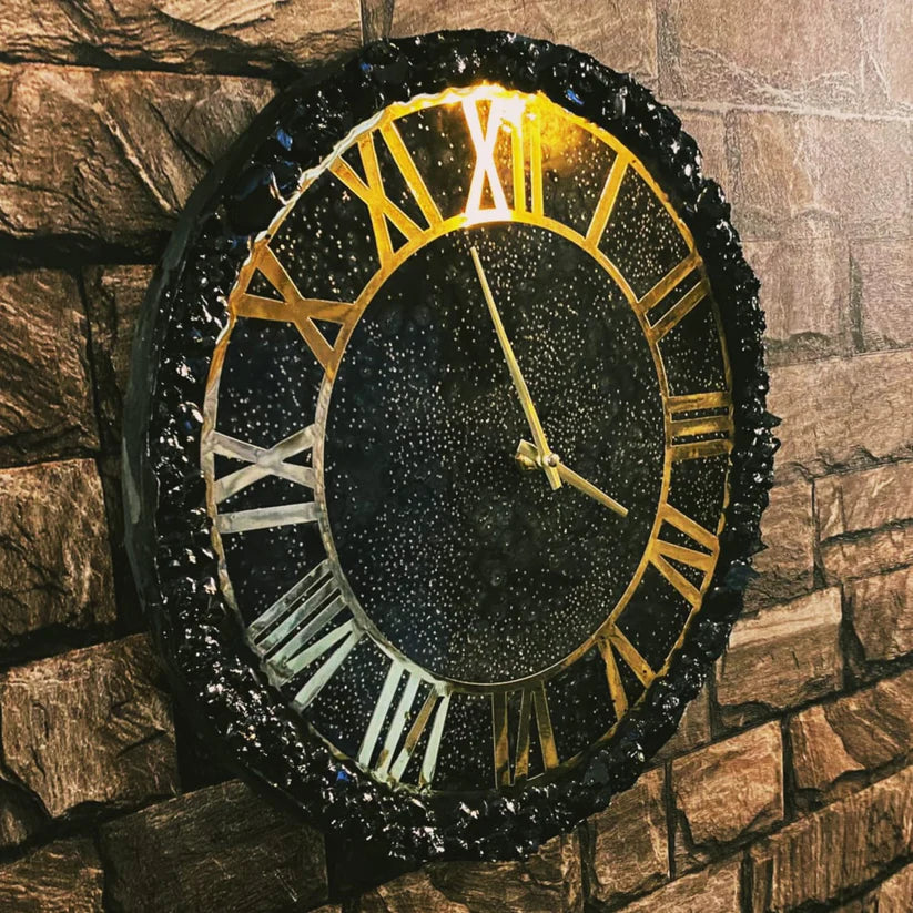 Handmade Black Gold Resin Clock