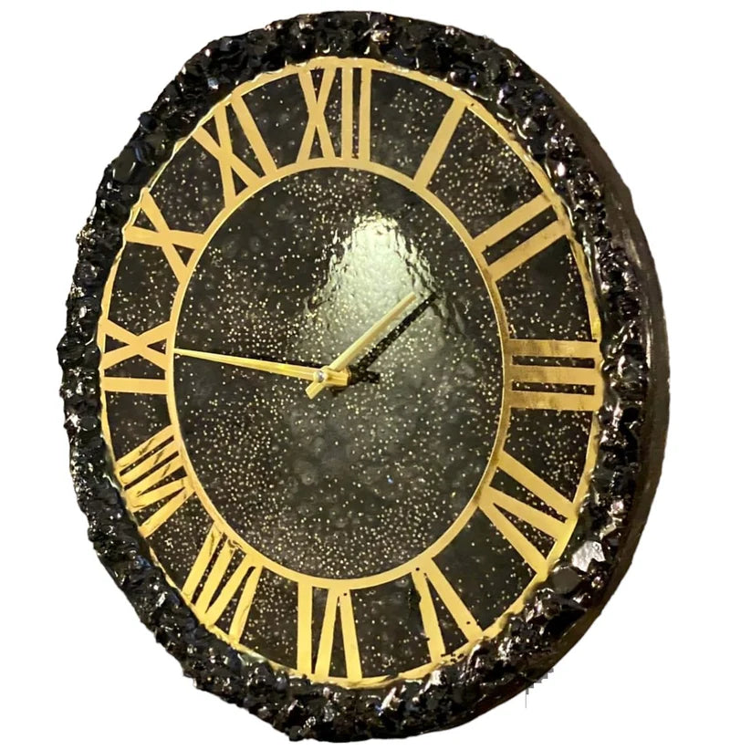 Handmade Black Gold Resin Clock