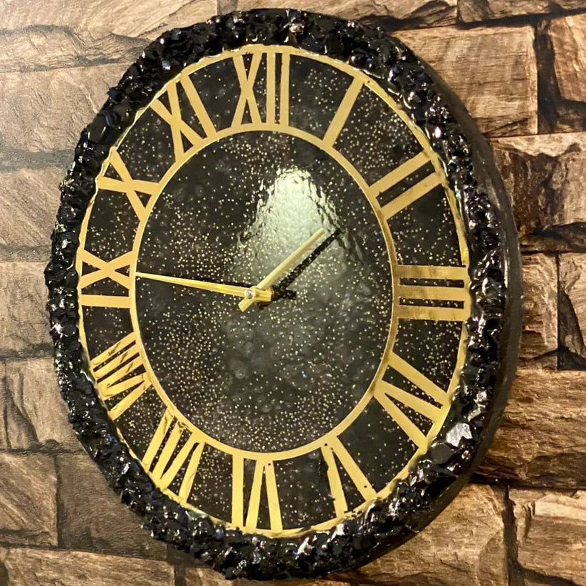 Handmade Black Gold Resin Clock