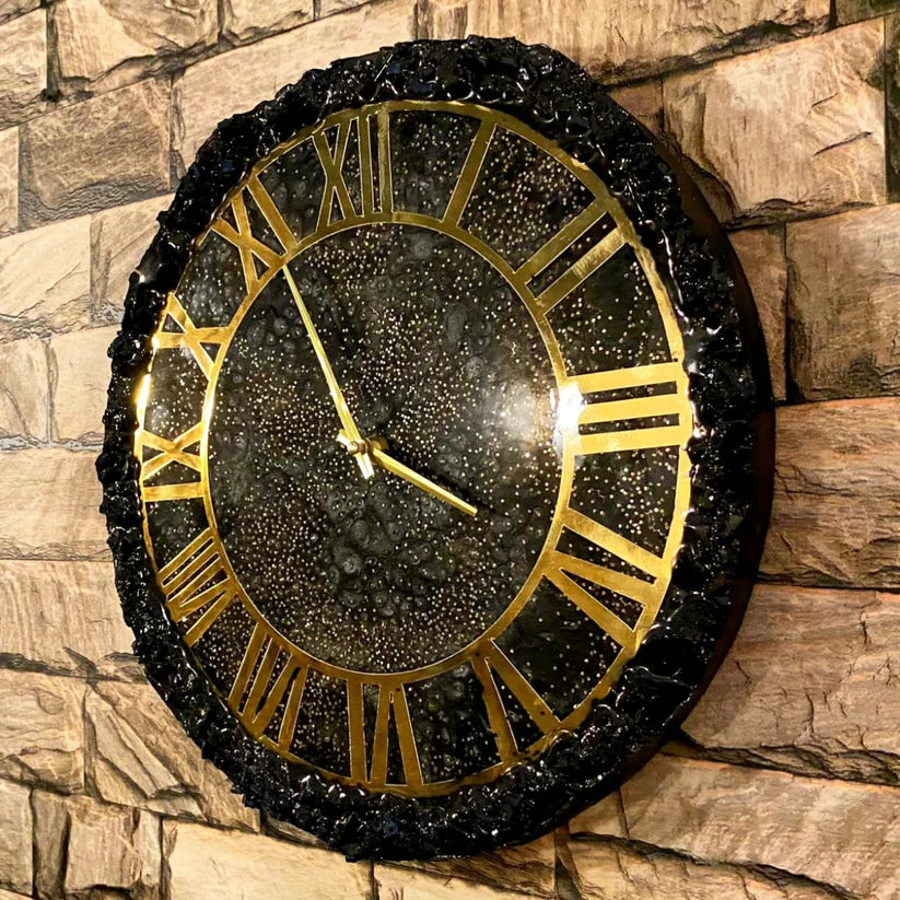 Handmade Black Gold Resin Clock