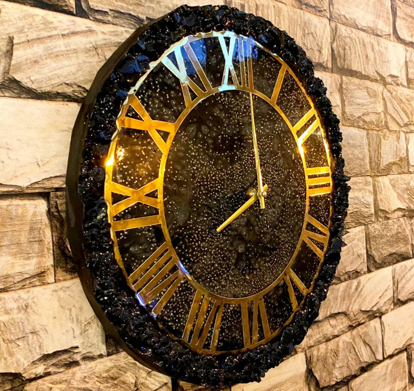 Handmade Black Gold Resin Clock