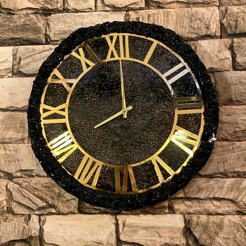 Handmade Black Gold Resin Clock