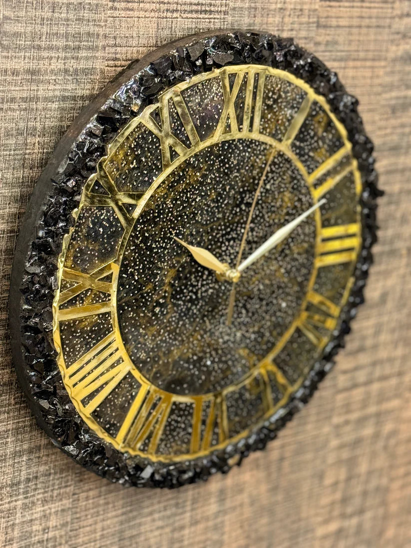 Handmade Black Gold Resin Clock