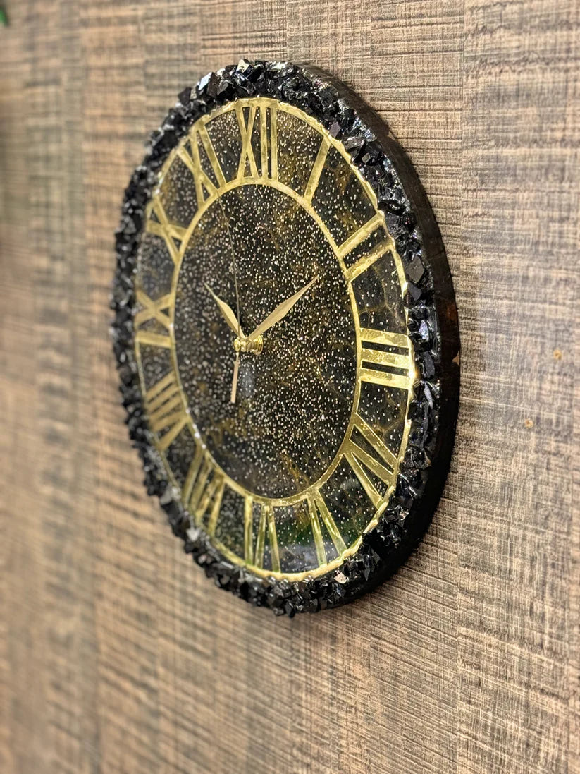 Handmade Black Gold Resin Clock