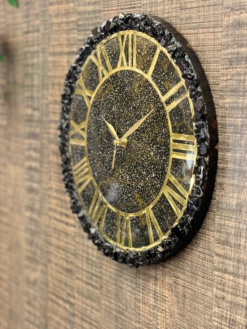 Handmade Black Gold Resin Clock